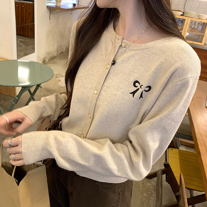 Butterfly Embroidery Loose Cardigan Knit Sweater Coat for Women, Short Chiffon Style Top