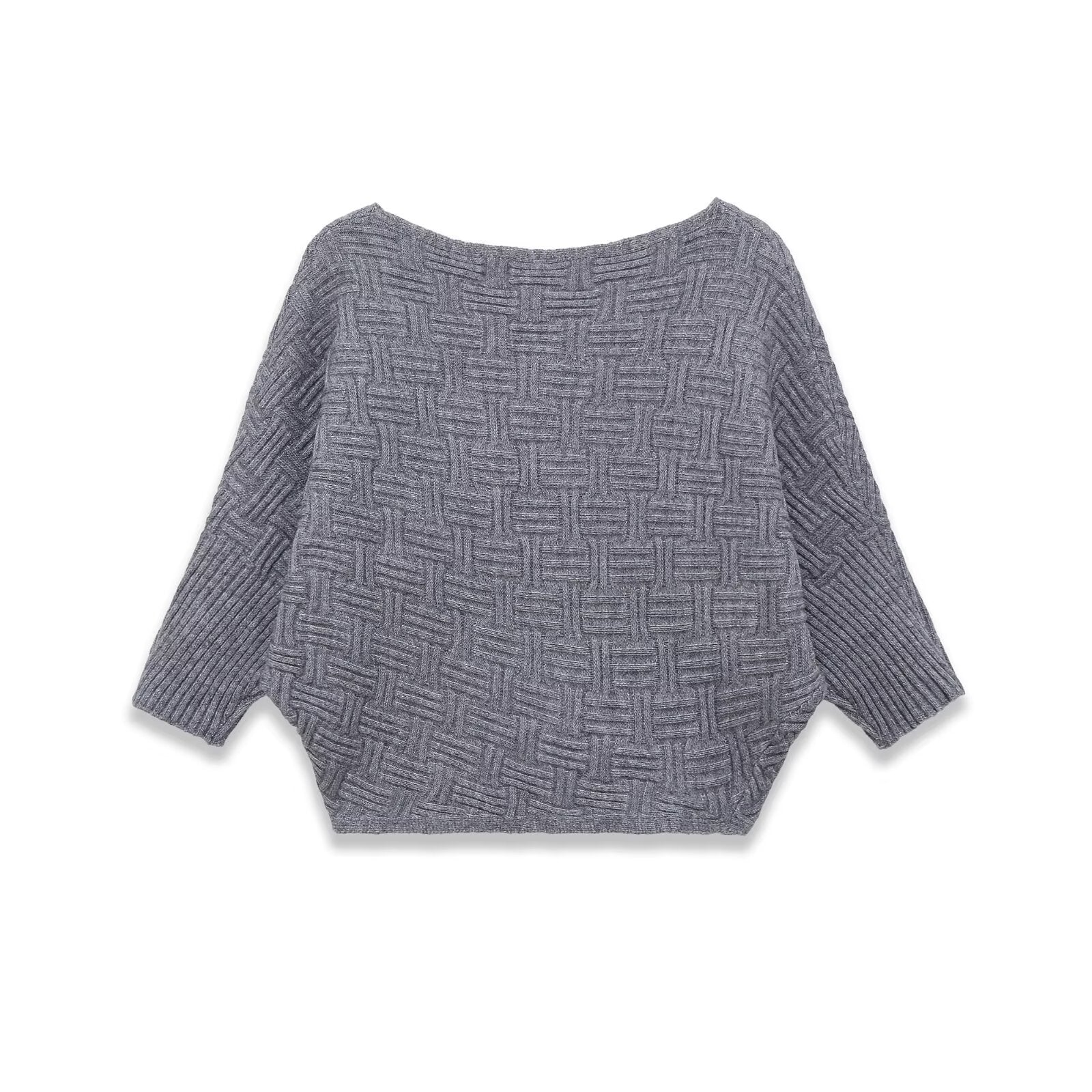 Asymmetric textured knitted sweater with a single collar