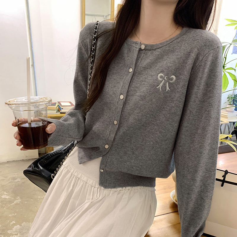 Butterfly Embroidery Loose Cardigan Knit Sweater Coat for Women, Short Chiffon Style Top