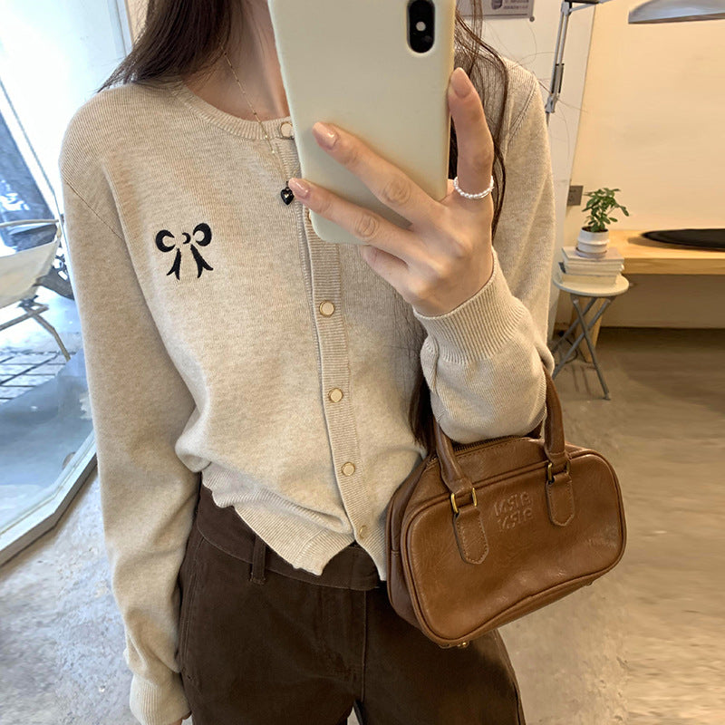 Butterfly Embroidery Loose Cardigan Knit Sweater Coat for Women, Short Chiffon Style Top