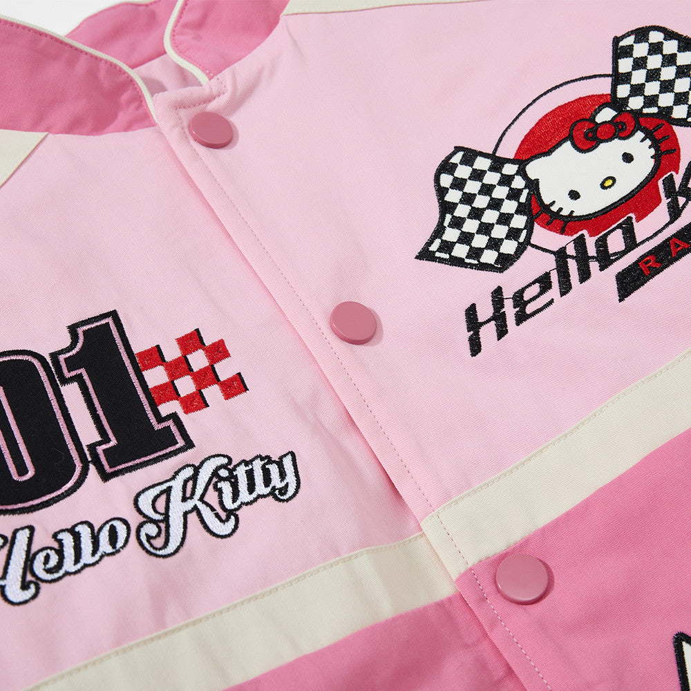 Cartoon Heavy Industry Embroidery Racing Style Standing Collar Cotton Jacket